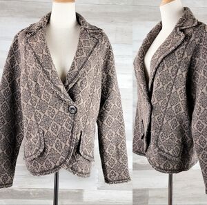 Vintage Nine West Brown, Metallic Gold, Lambswool Knit Cardigan Sweater  XL